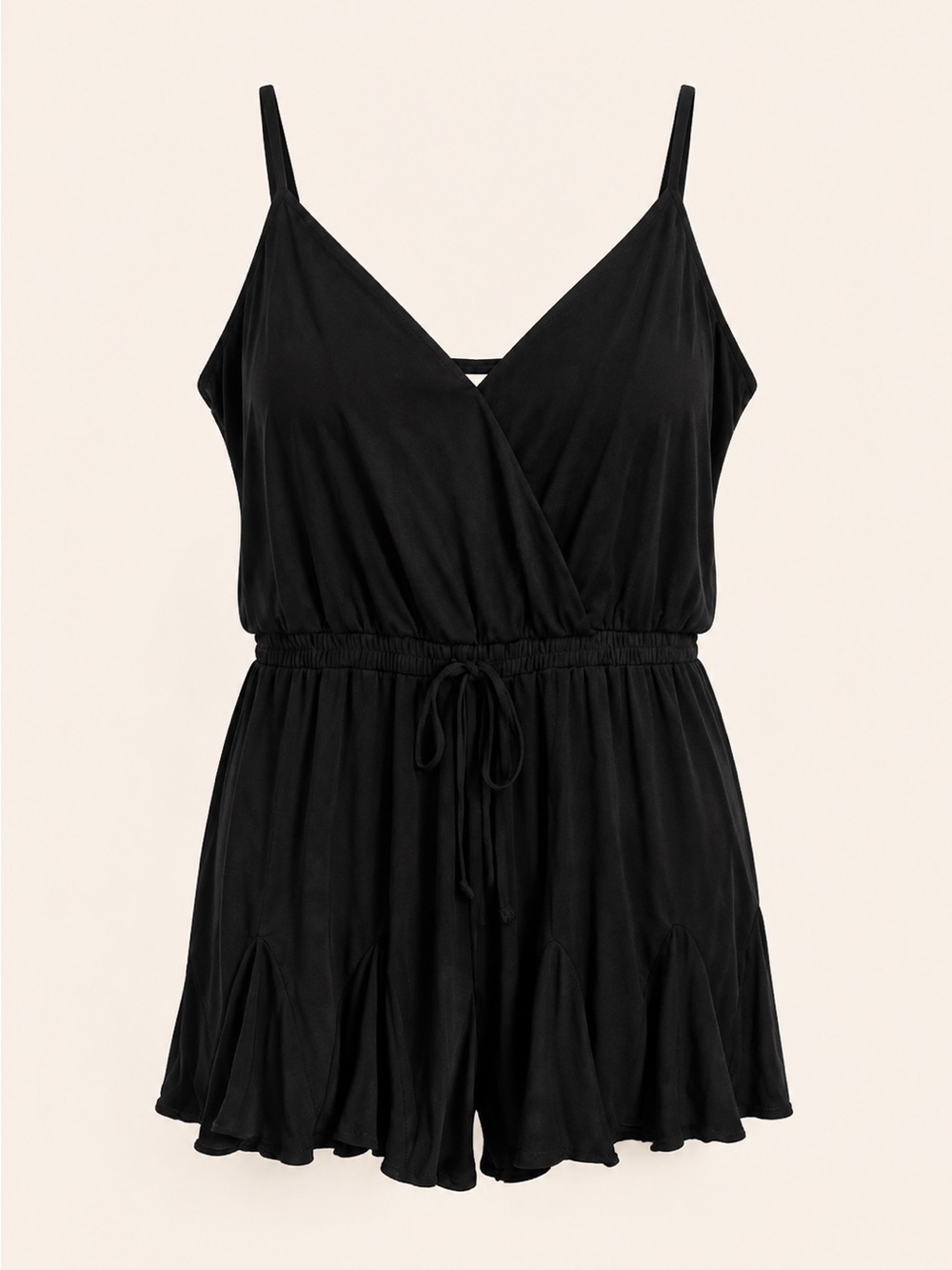 Blue Rain Francesca’s Black Faux Wrap Ruffle Hem Romper Size M